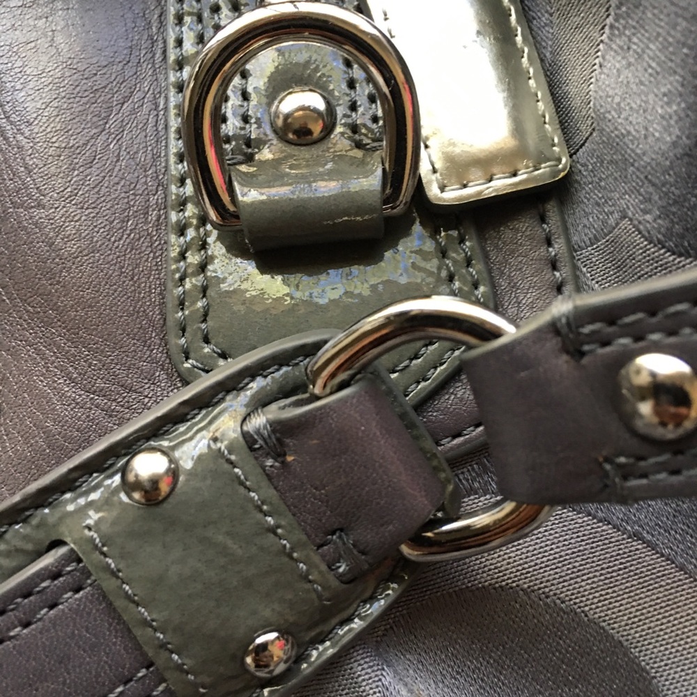 Coach Ashley Satchel Handbag Monogram Jacquard Gray Shoulder Strap Handle - Picture 8 of 13